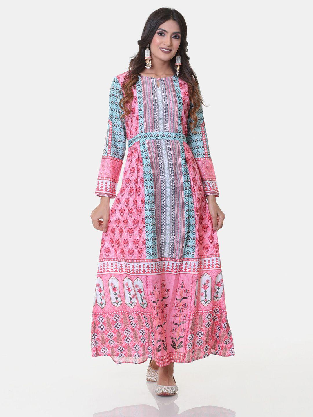 heeposh pink ethnic motifs ethnic floral printed maxi dress