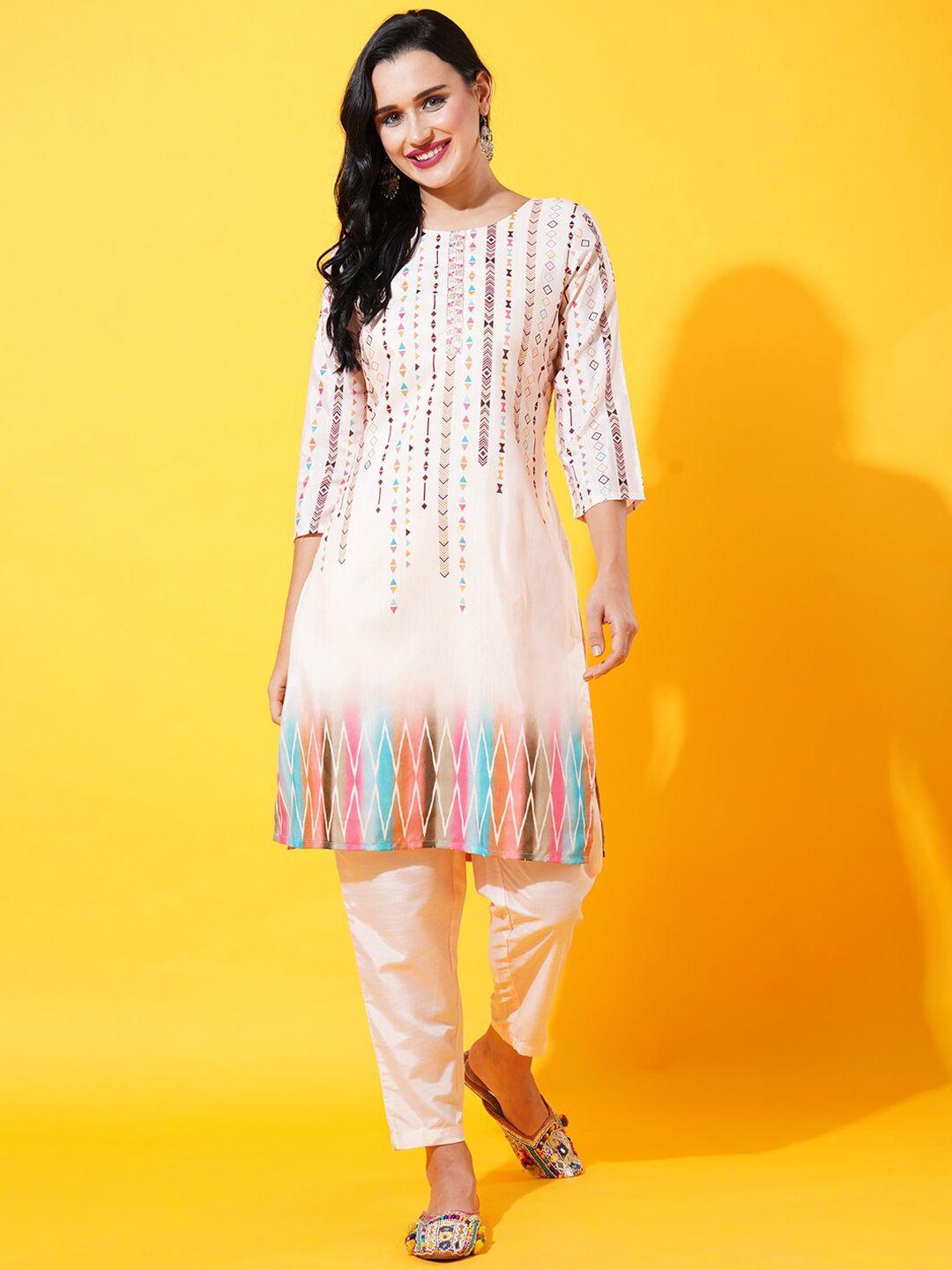 heeposh printed kurta with trousers & with dupatta