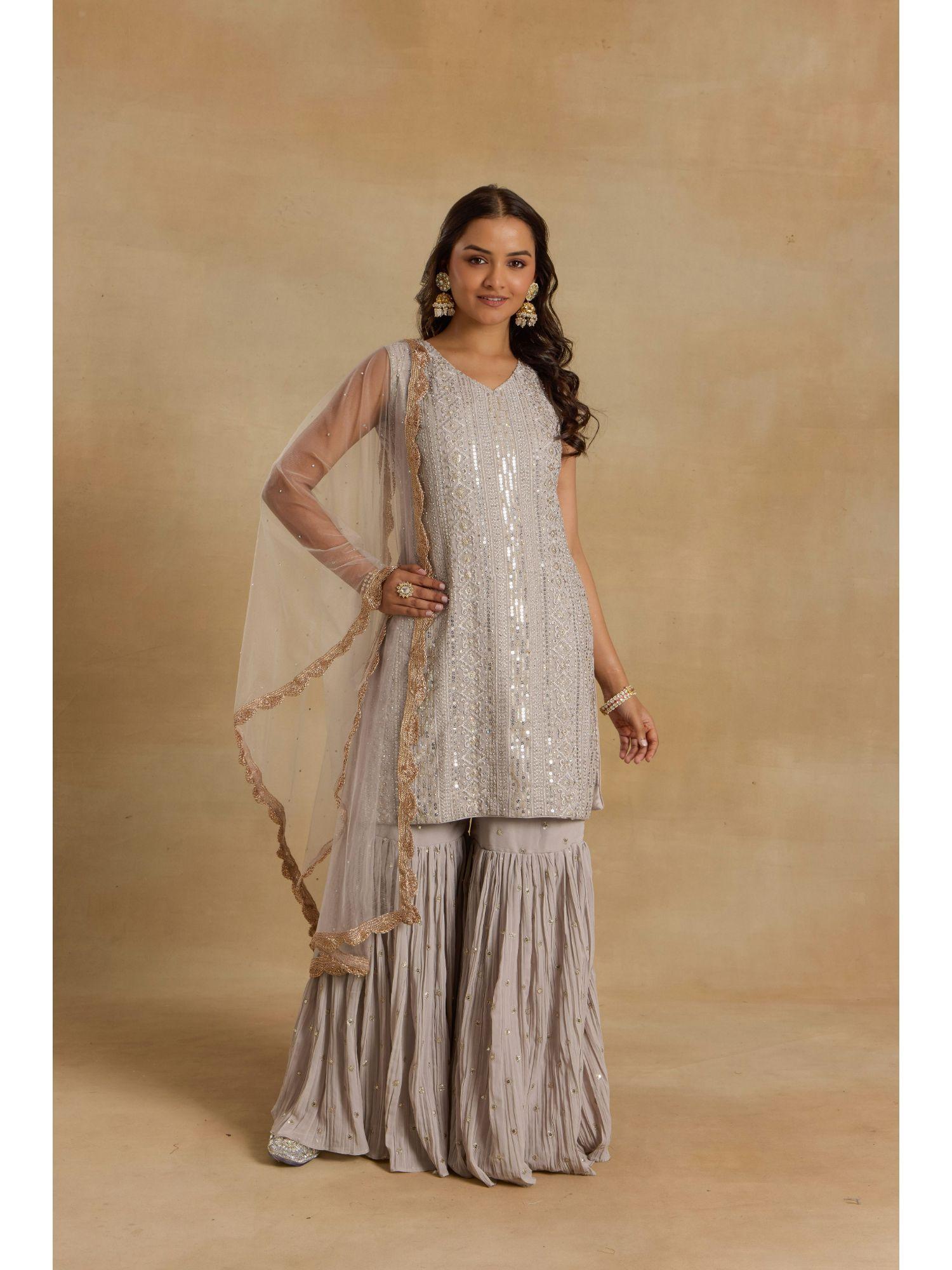 heer serene kurta with sharara and dupatta (set of 3)