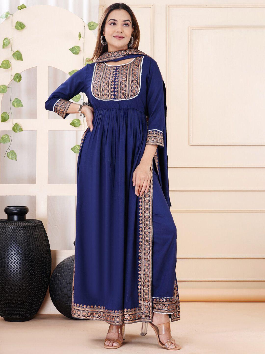 heeraji ethnic motifs printed empire kurta with palazzo & dupatta