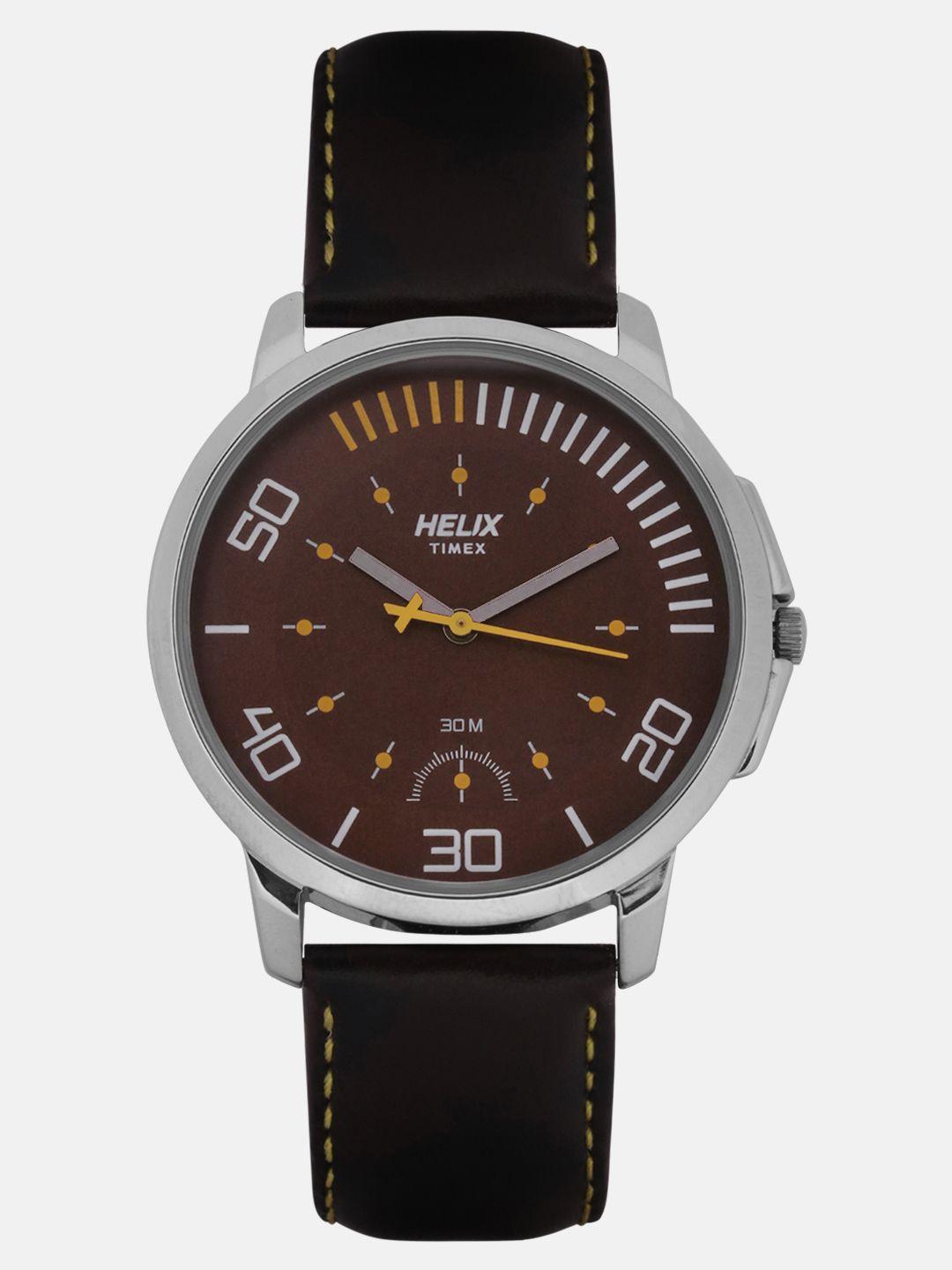 helix men brown analogue watch - tw027hg06
