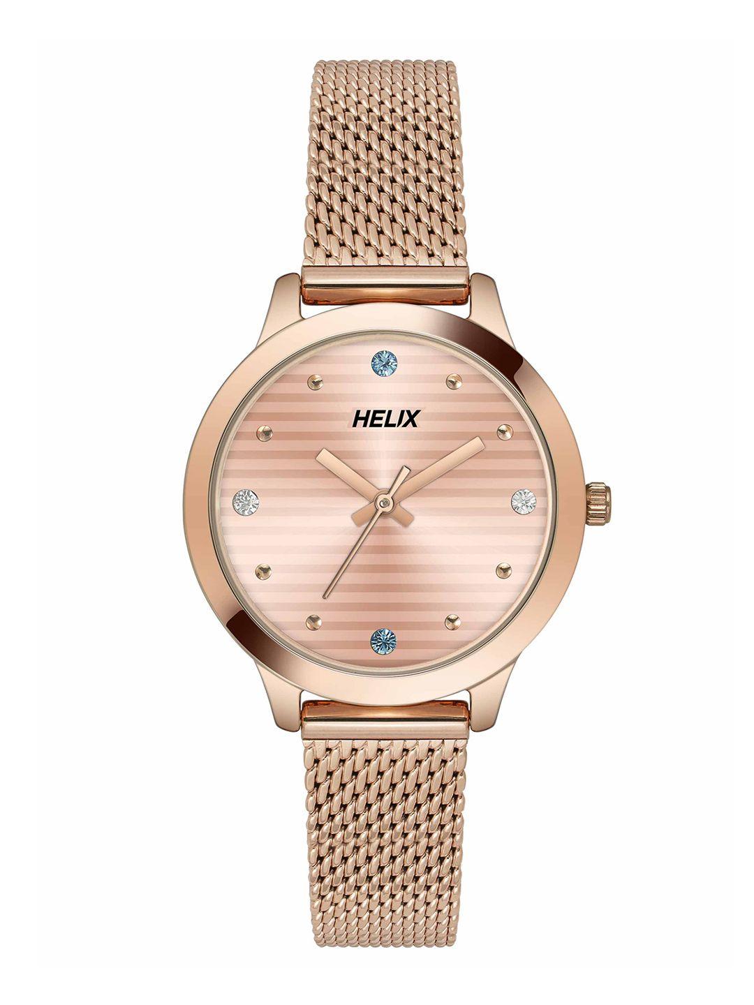 helix women brass dial & stainless steel bracelet style straps analogue watch tw022hl23