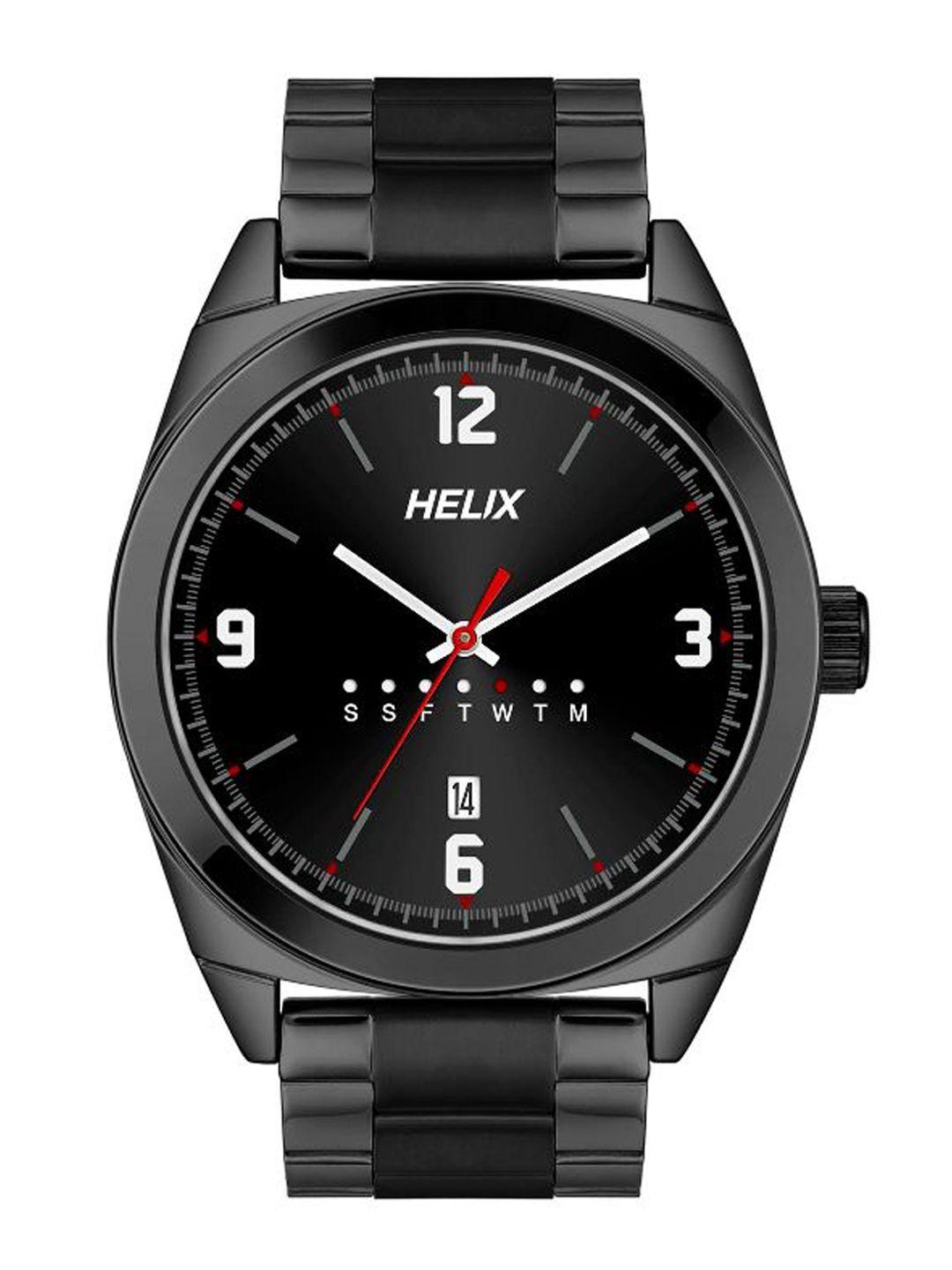 helix men black brass dial & black stainless steel bracelet style straps analogue watch tw044hg06