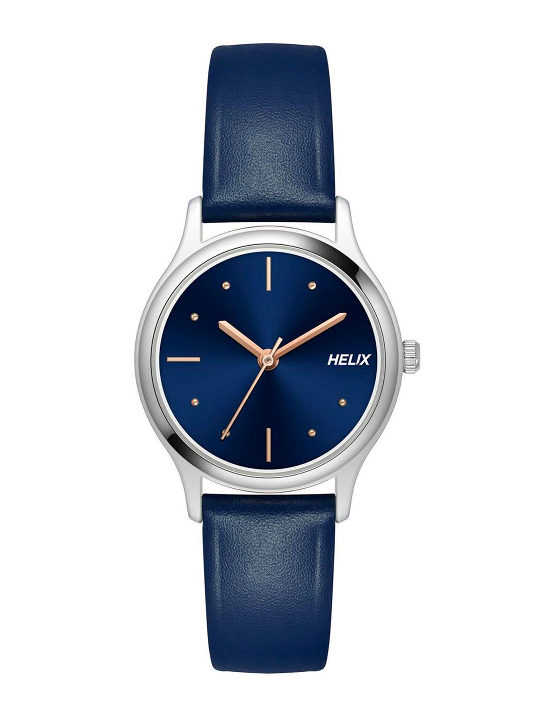 helix women brass dial & leather straps analogue watch tw051hl00