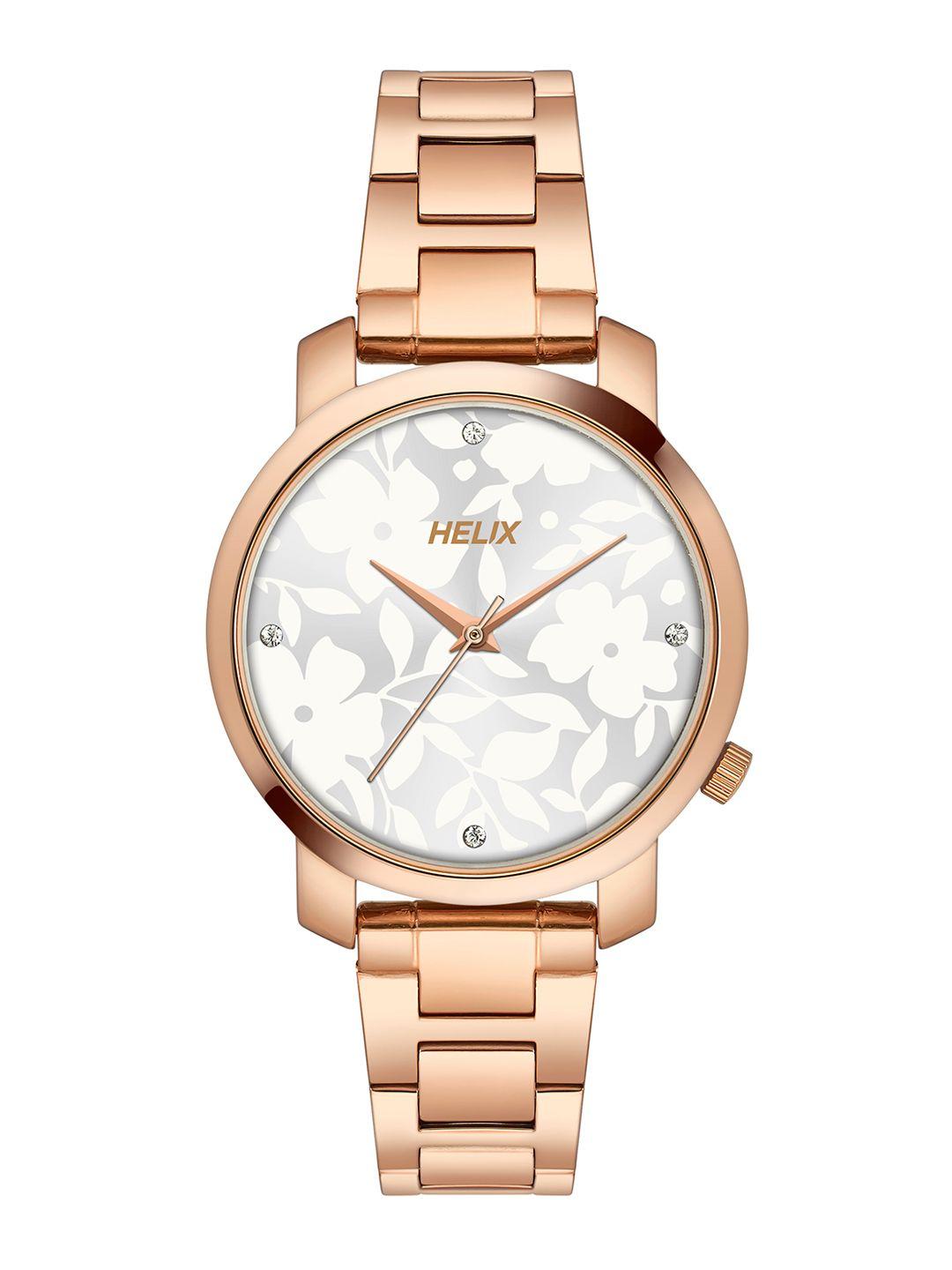 helix women brass dial & rose gold toned analogue watch tw032hl41-silver