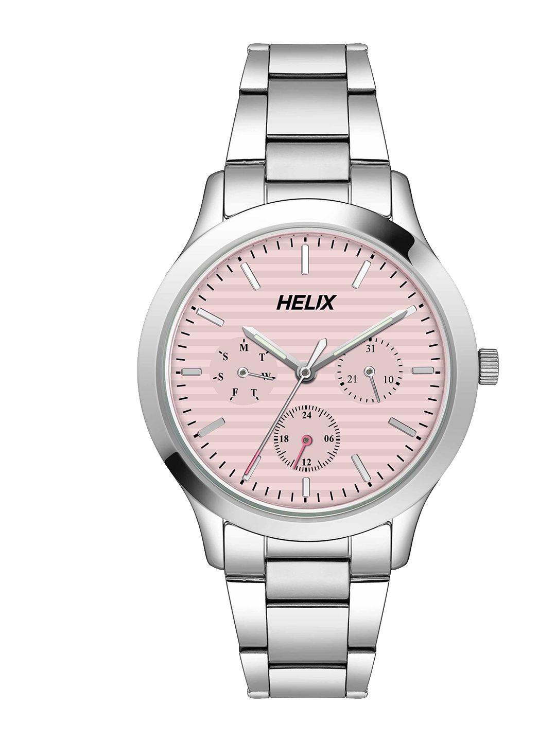 helix women brass dial & stainless steel bracelet style straps analogue watch tw053hl00
