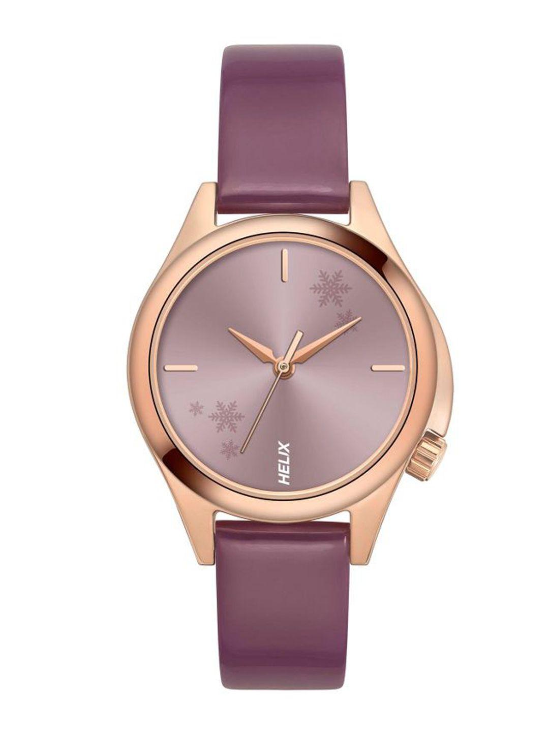 helix women brown brass printed dial & purple leather straps analogue watch