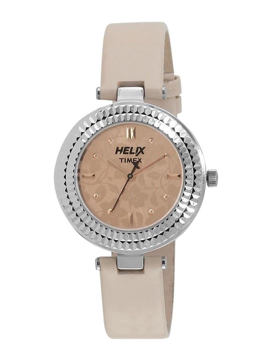 helix women printed dial & leather bracelet style straps analogue watch tw033hl00