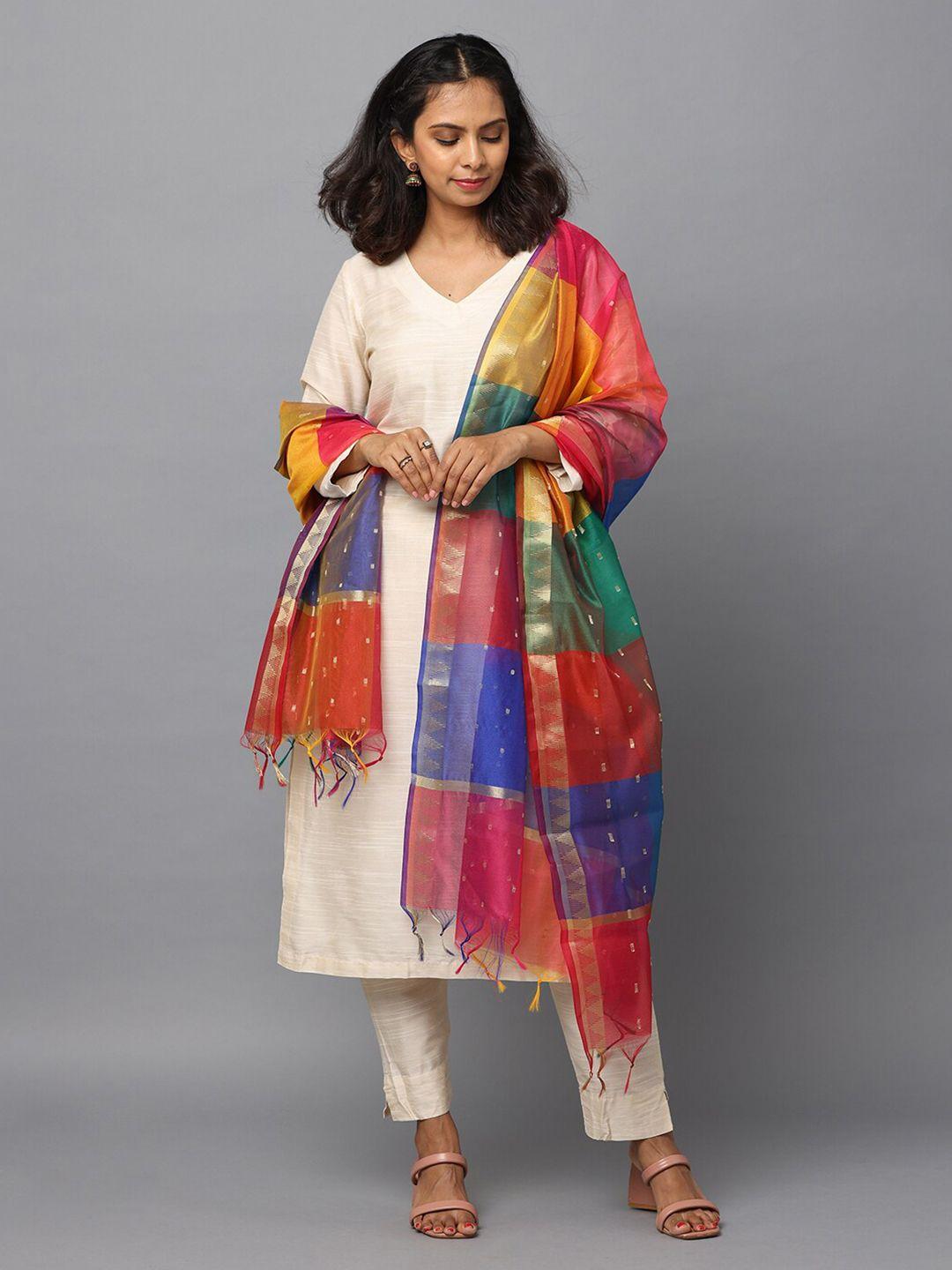 hella fashions colourblocked dupatta with zari