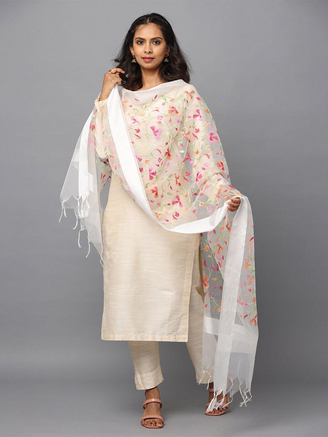 hella fashions floral embroidered organza dupatta