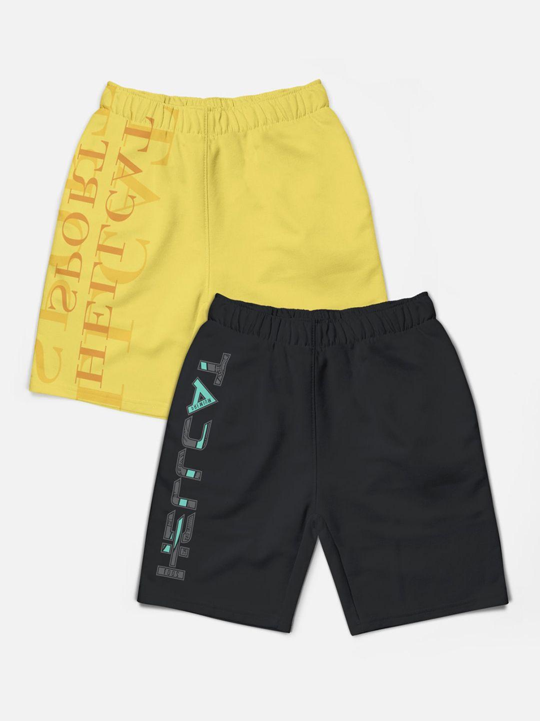 hellcat boys pack of 2 trendy typographic printed cotton sports shorts