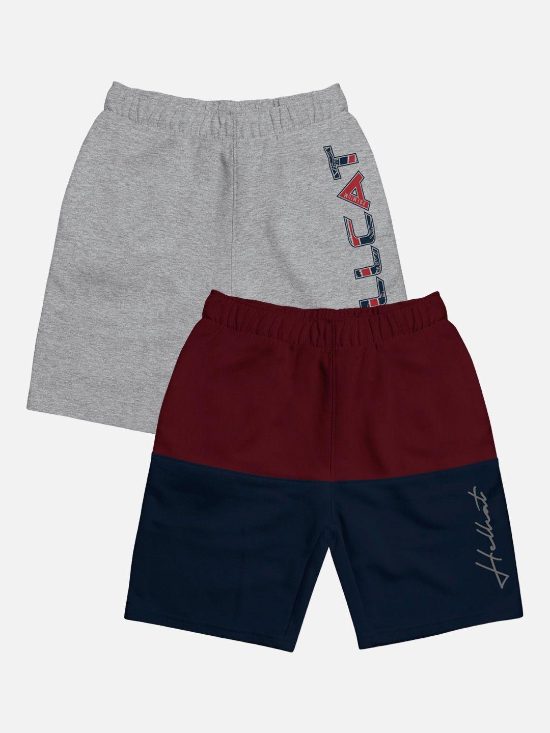 hellcat boys pack of 2 typography printed cotton shorts