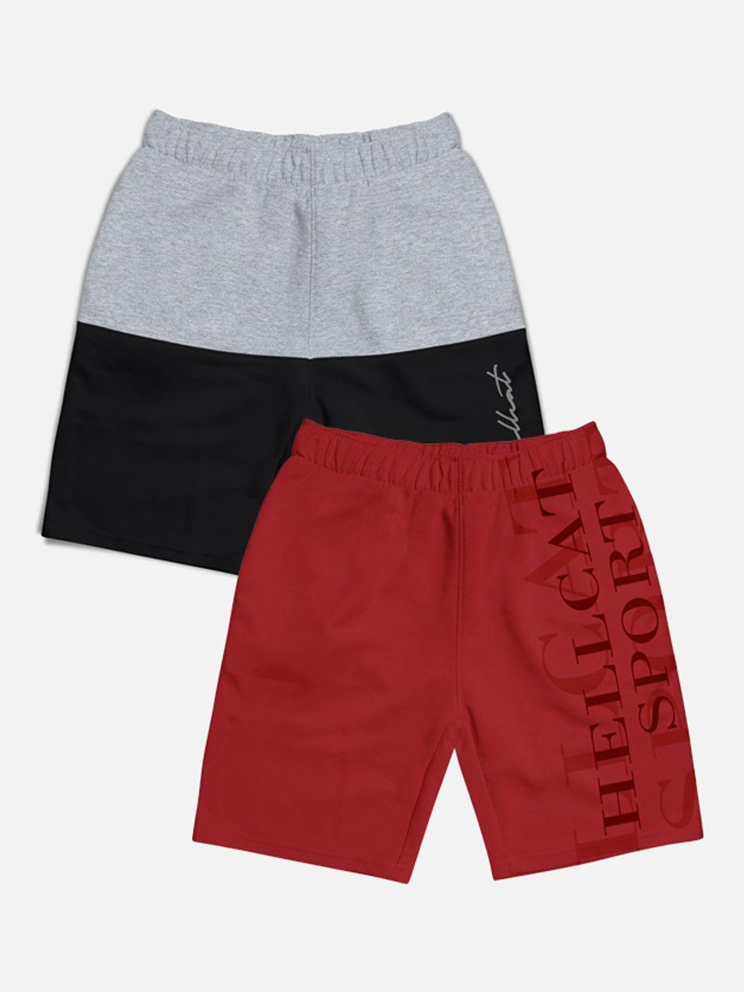hellcat boys pack of 2 typography printed cotton shorts