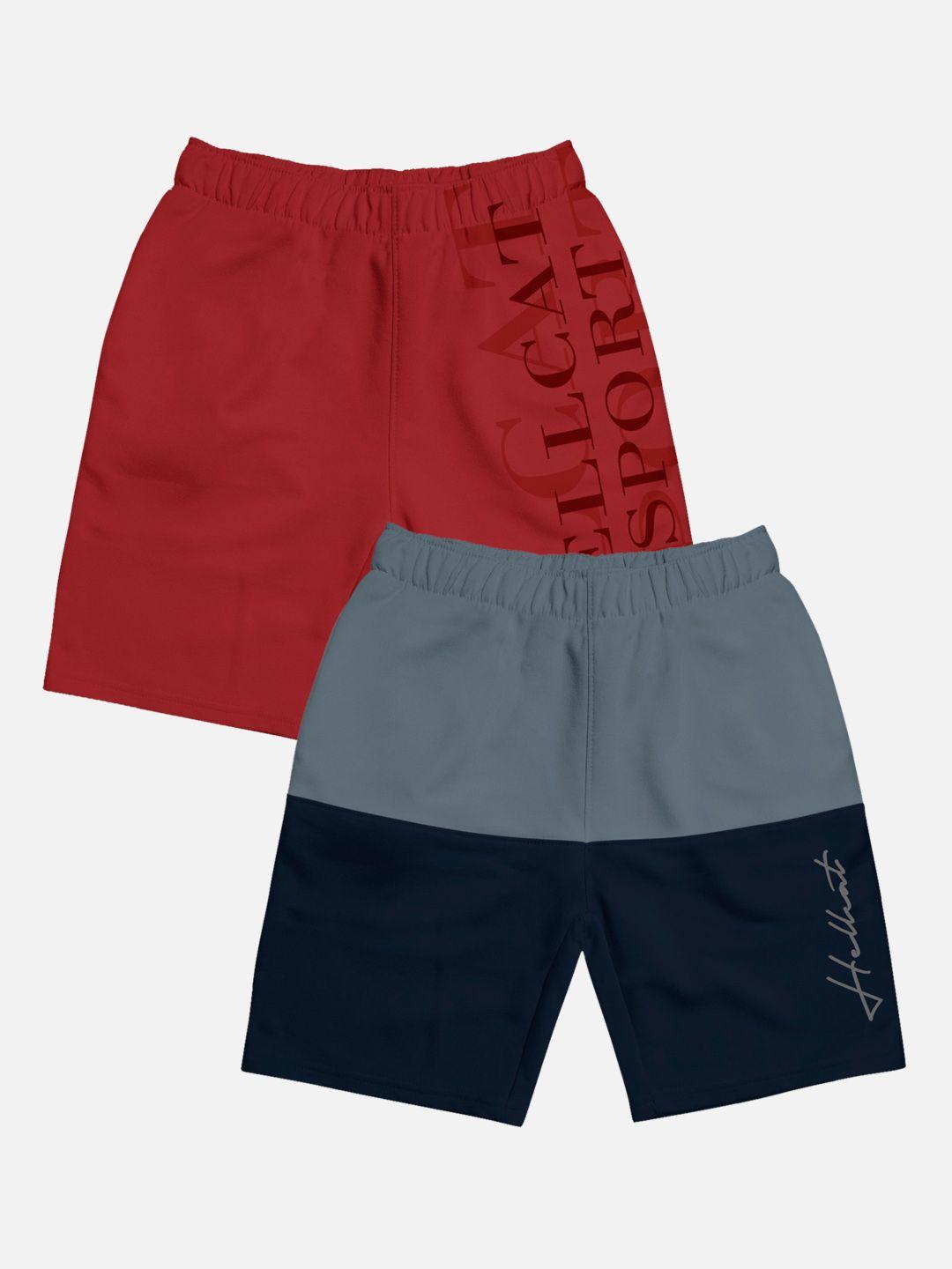 hellcat boys pack of 2 typography printed mid-rise cotton shorts
