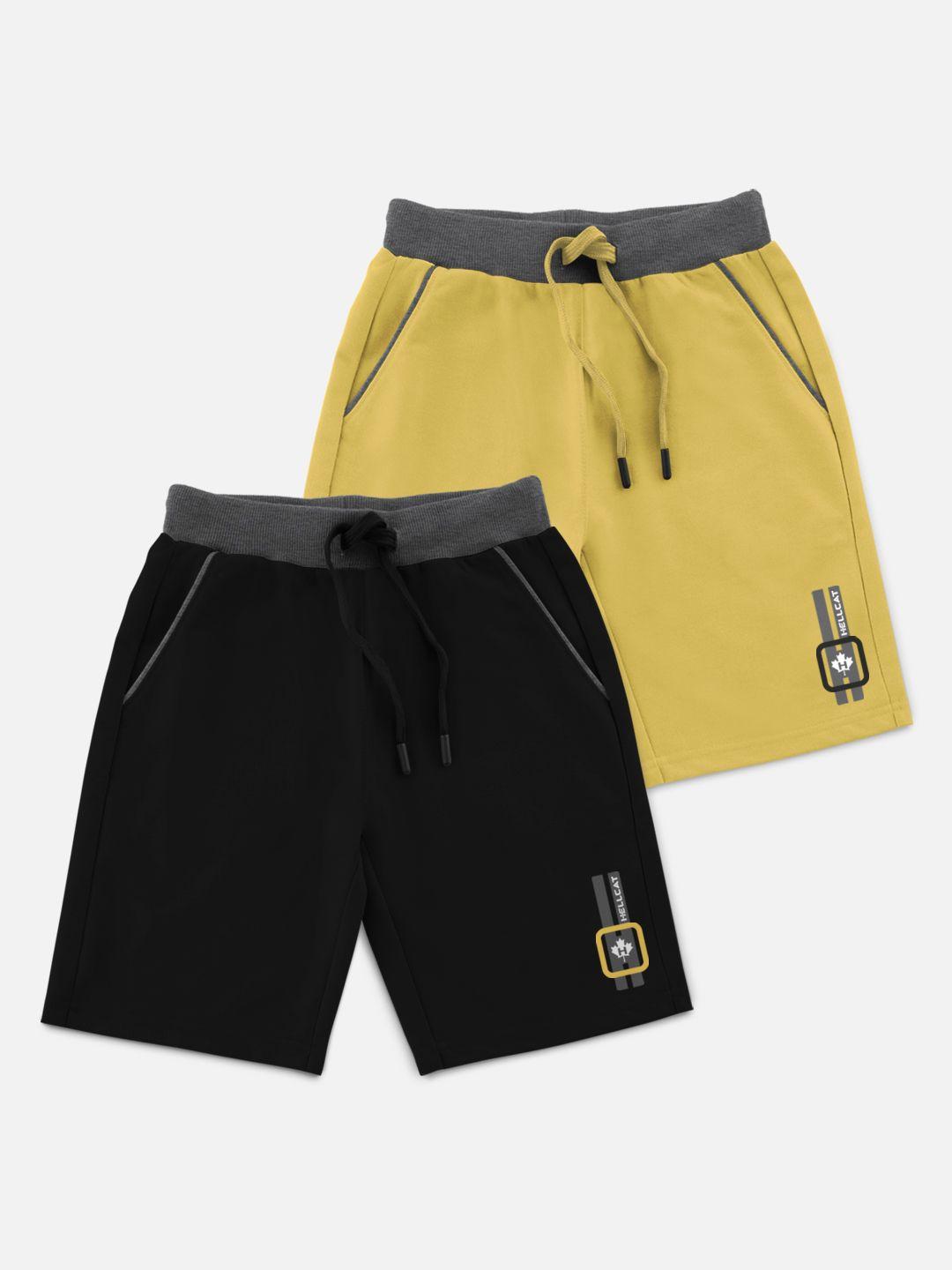 hellcat boys yellow & black set of 2 shorts