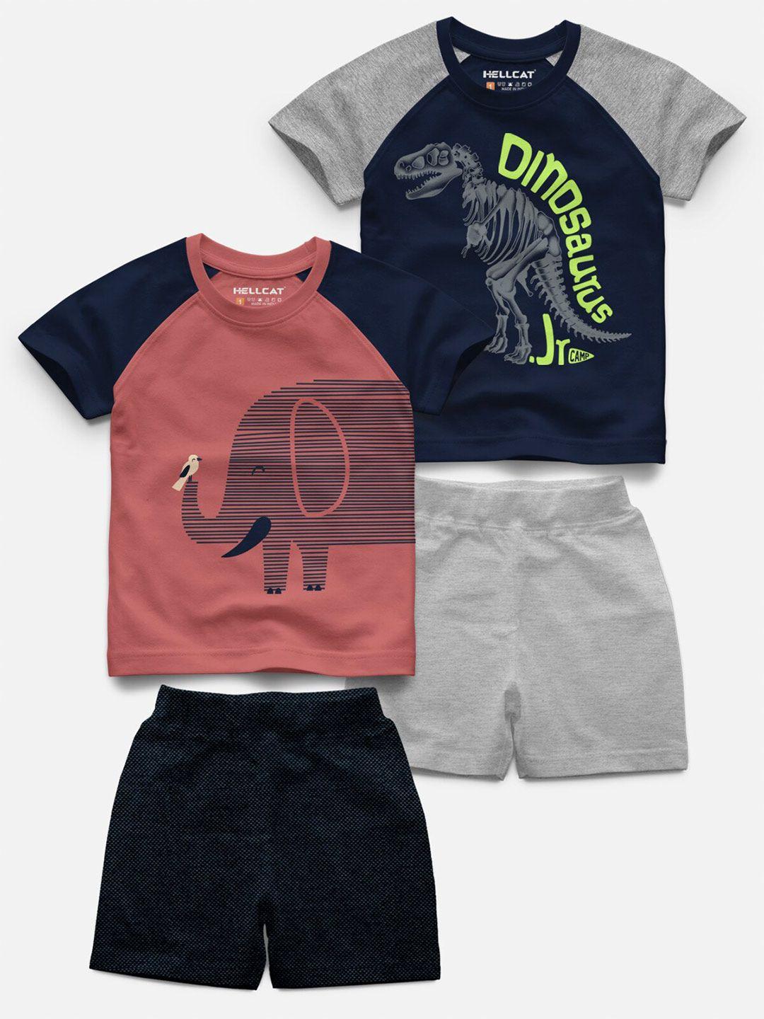 hellcat-infant-kids-pack-of-4-graphics-printed-raglan-sleeves-t-shirt-with-shorts