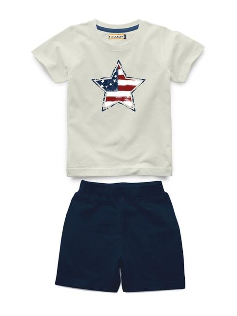 hellcat kids cream & teal printed t-shirt with shorts