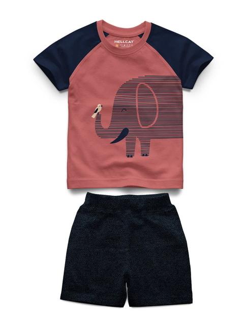hellcat kids dusty pink & navy printed t-shirt with shorts