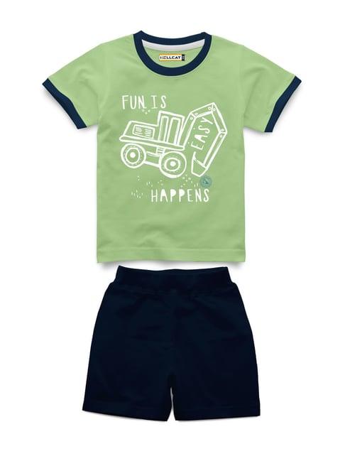 hellcat-kids-green-&-navy-printed-t-shirt-with-shorts