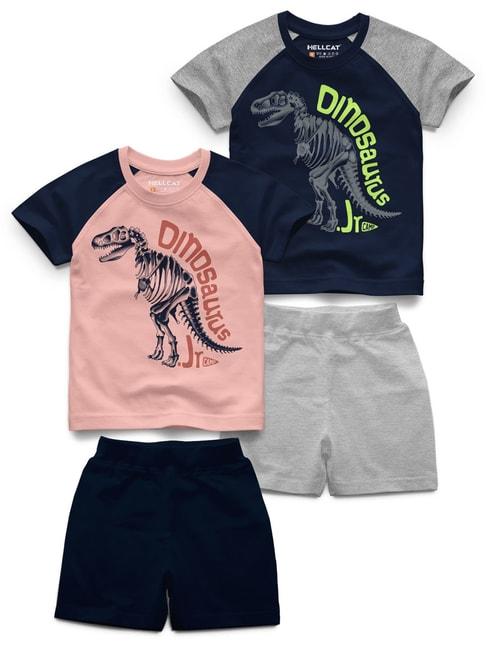 hellcat kids multicolor printed t-shirt (pack of 2) with shorts (pack of 2)