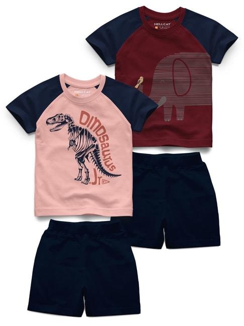 hellcat kids multicolor printed t-shirt (pack of 2) with shorts (pack of 2)