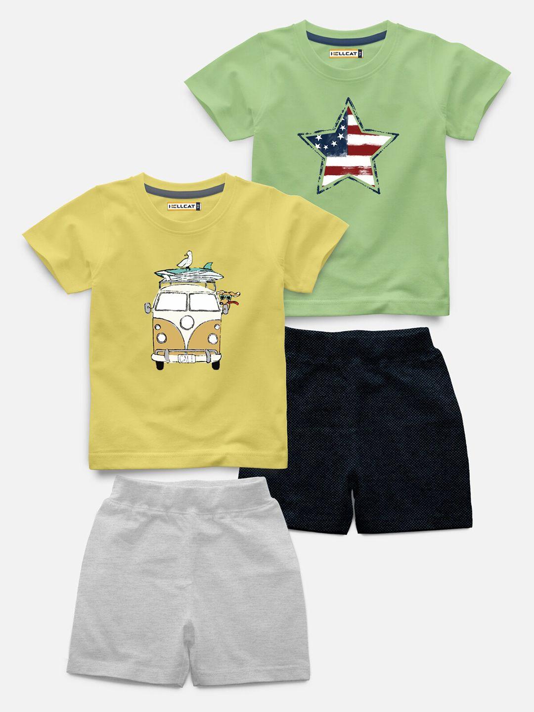 hellcat kids pack of 2 printed t-shirt with shorts