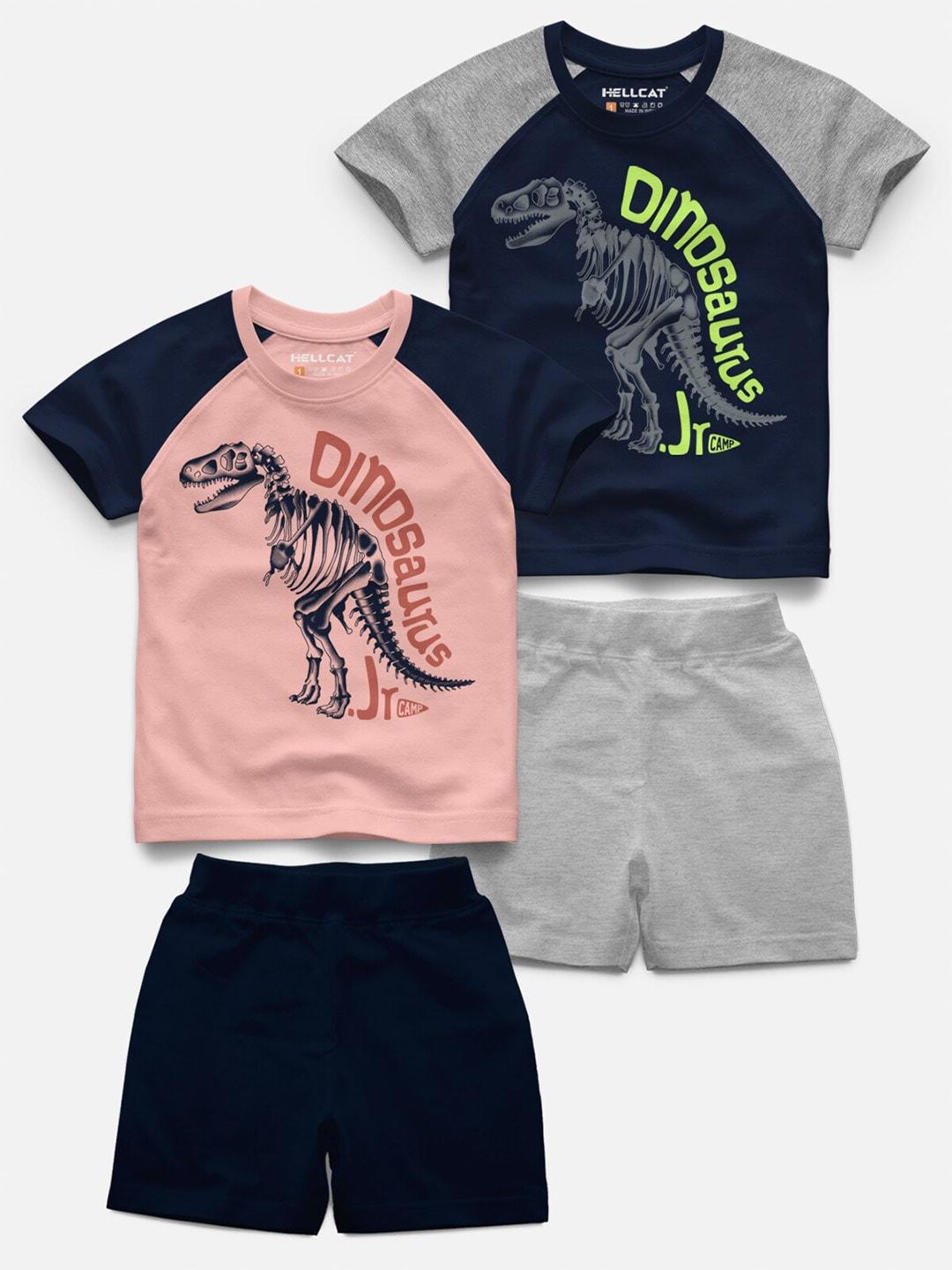 hellcat kids set of 2 graphic printed raglan sleeves t-shirt with shorts