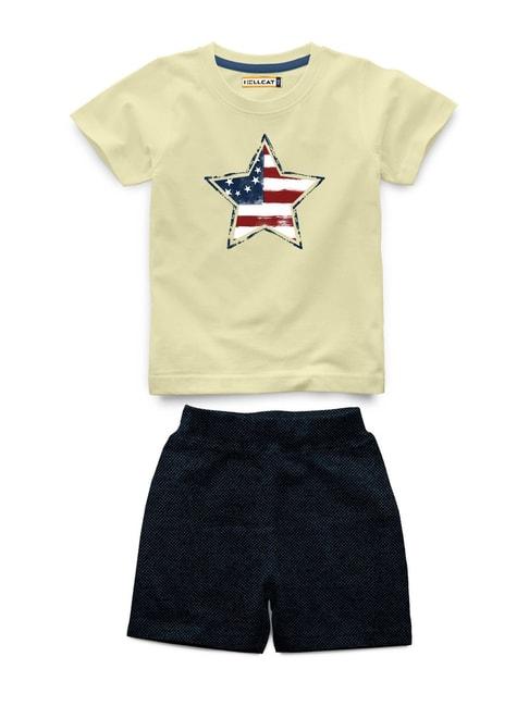 hellcat kids yellow & navy printed t-shirt with shorts