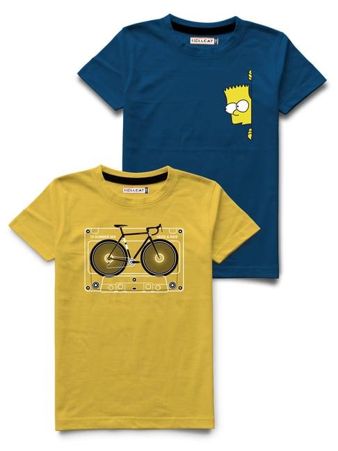 hellcat blue & yellow printed t-shirt (pack of 2)
