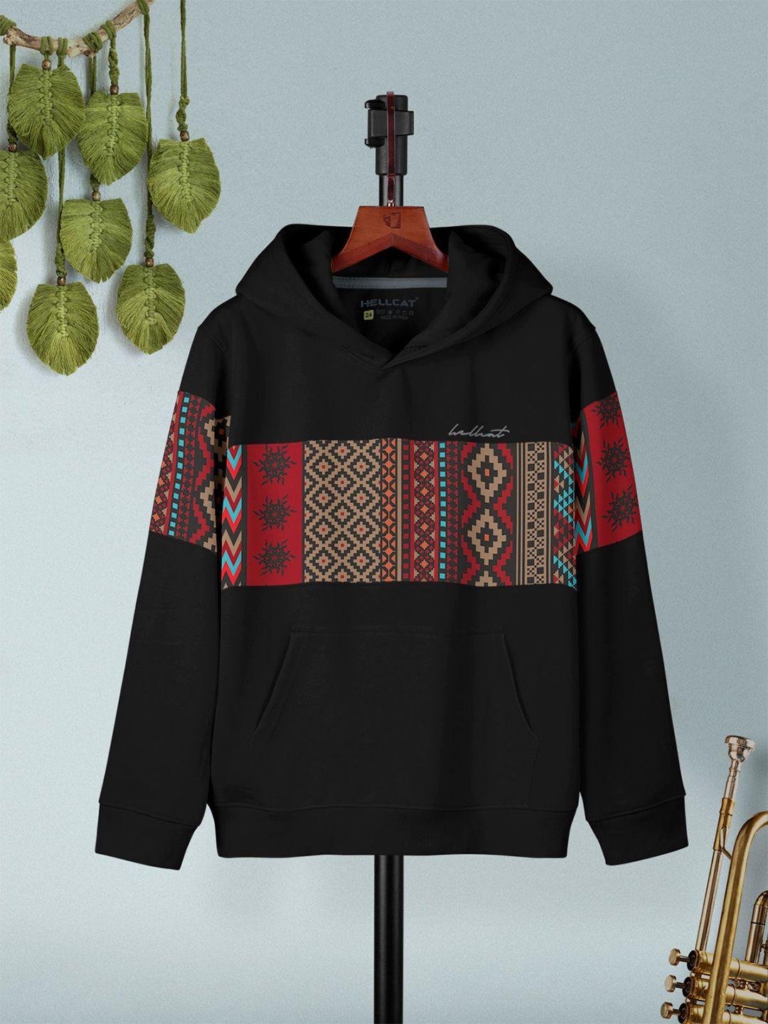 hellcat boys ethnic motifs printed hooded cotton pullover