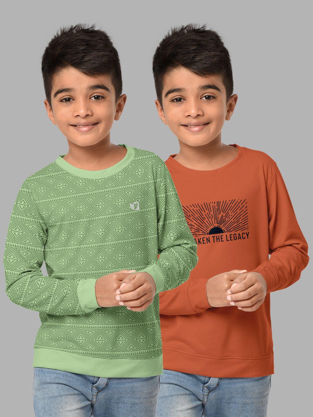 hellcat boys green & orange pack of 2 printed t-shirt