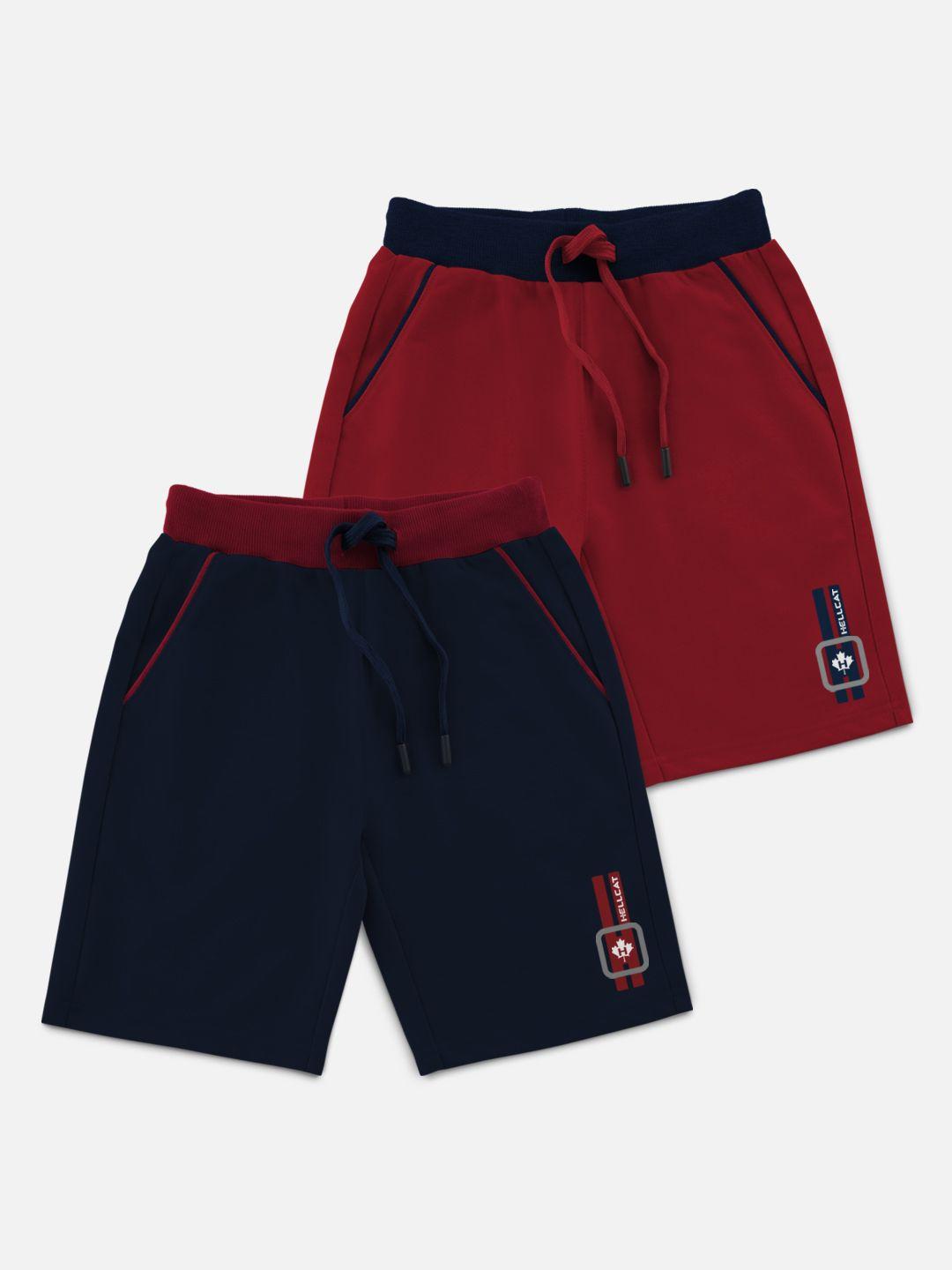 hellcat boys maroon & navy blue set of 2 shorts