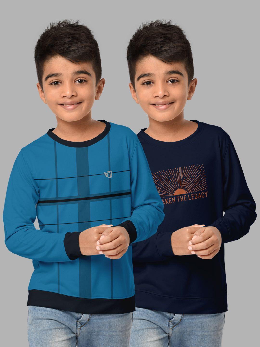 hellcat boys navy blue & turquoise blue pack of 2 printed t-shirt