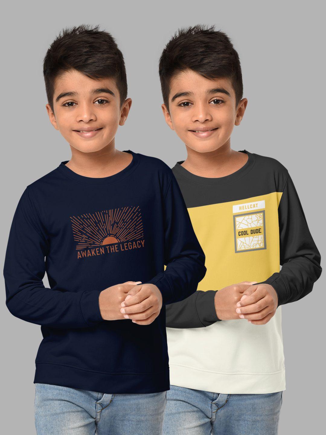 hellcat boys navy blue & yellow pack of 2 printed t-shirt