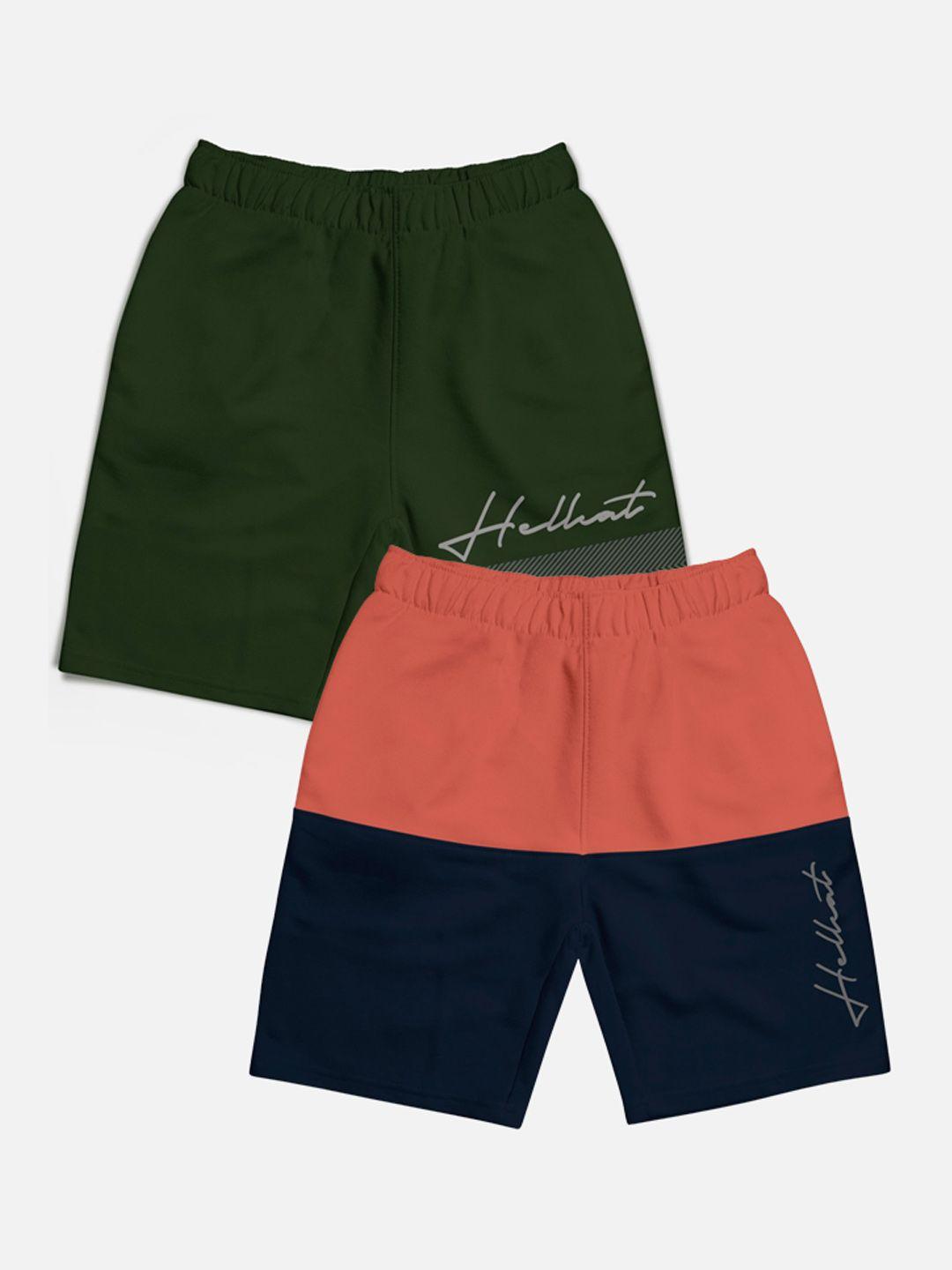 hellcat boys pack of 2 typography printed mid-rise cotton shorts