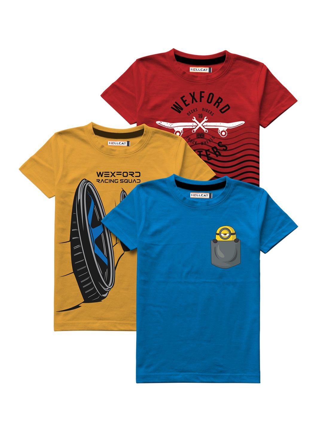 hellcat boys pack of 3 multicoloured printed t-shirts