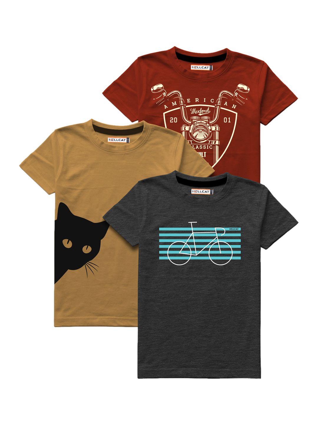 hellcat boys pack of 3 multicoloured printed t-shirts