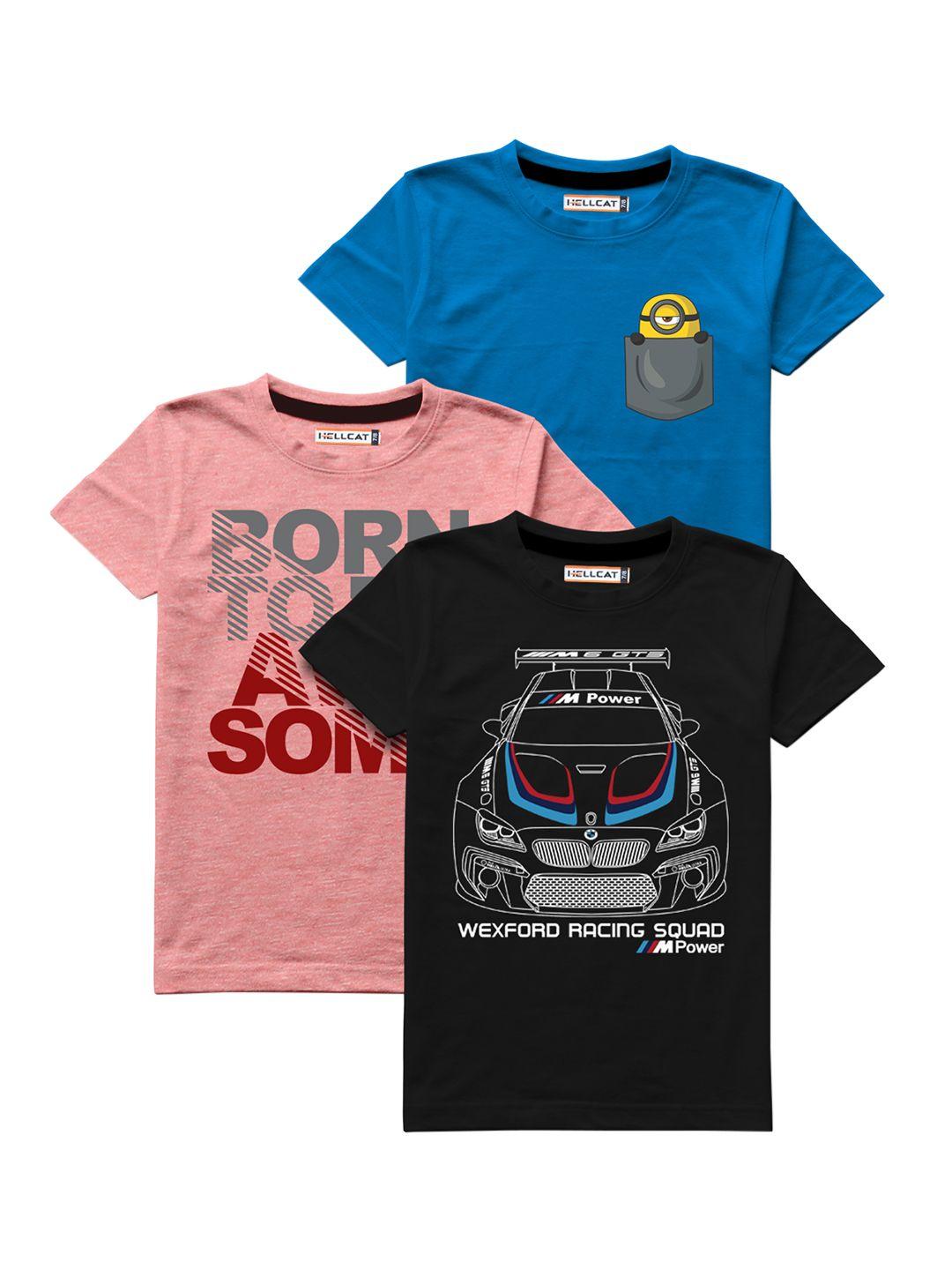 hellcat boys pack of 3 printed round neck t-shirt