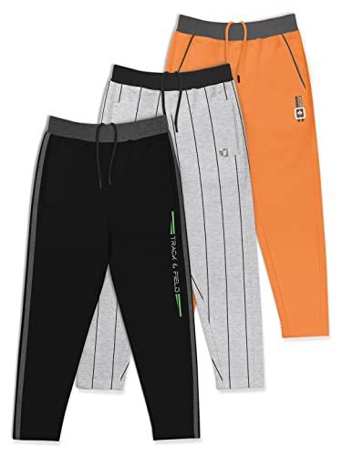 hellcat boys regular fit blended cotton stylish track pants - pack of 3-orange/grey_26(5-6y)