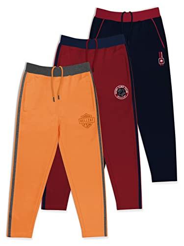 hellcat boys regular fit blended cotton stylish track pants - pack of 3-orange/navy_24(3-4y)