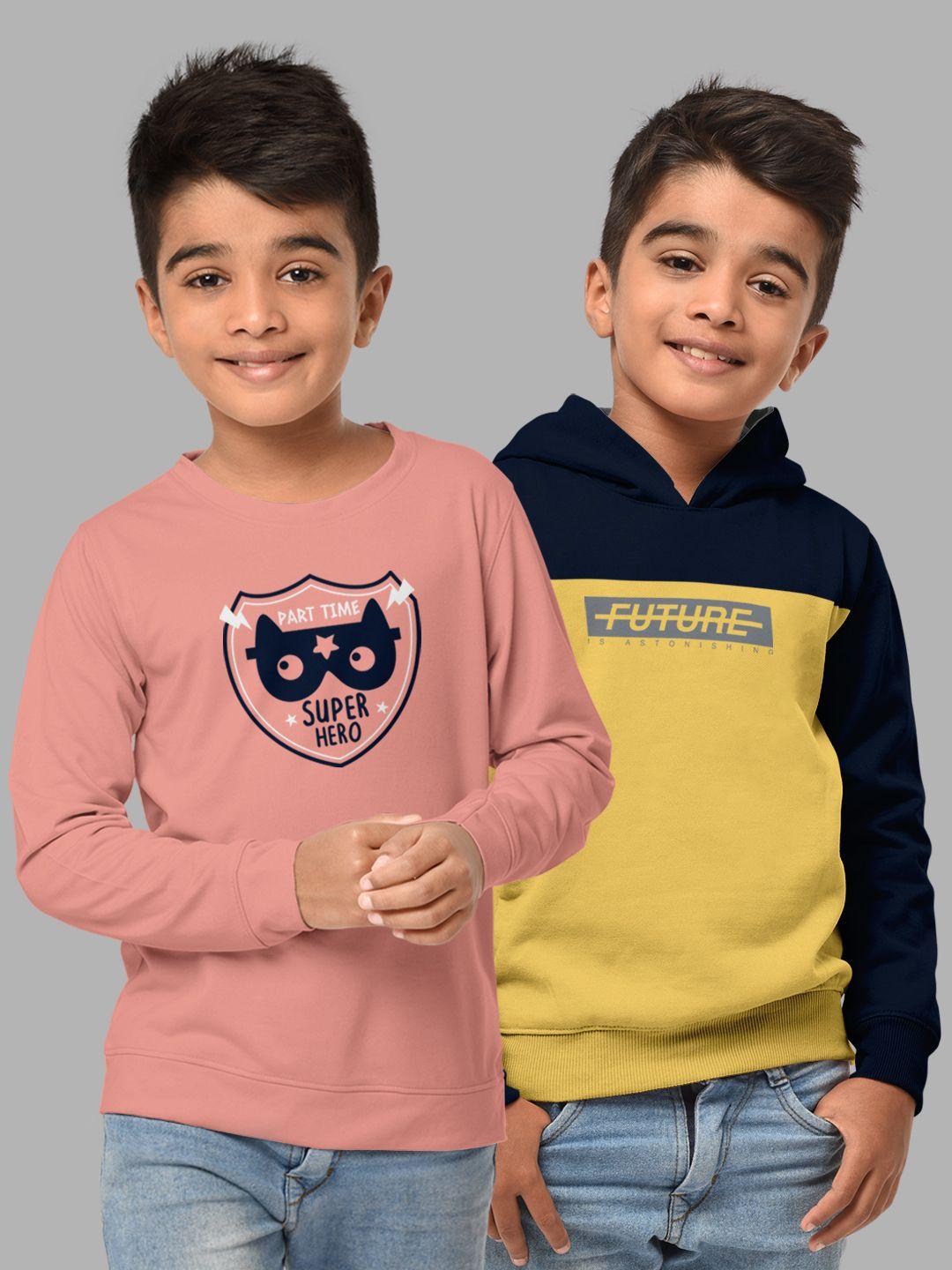 hellcat boys set of 2 pink & navy blue printed sweatshirt