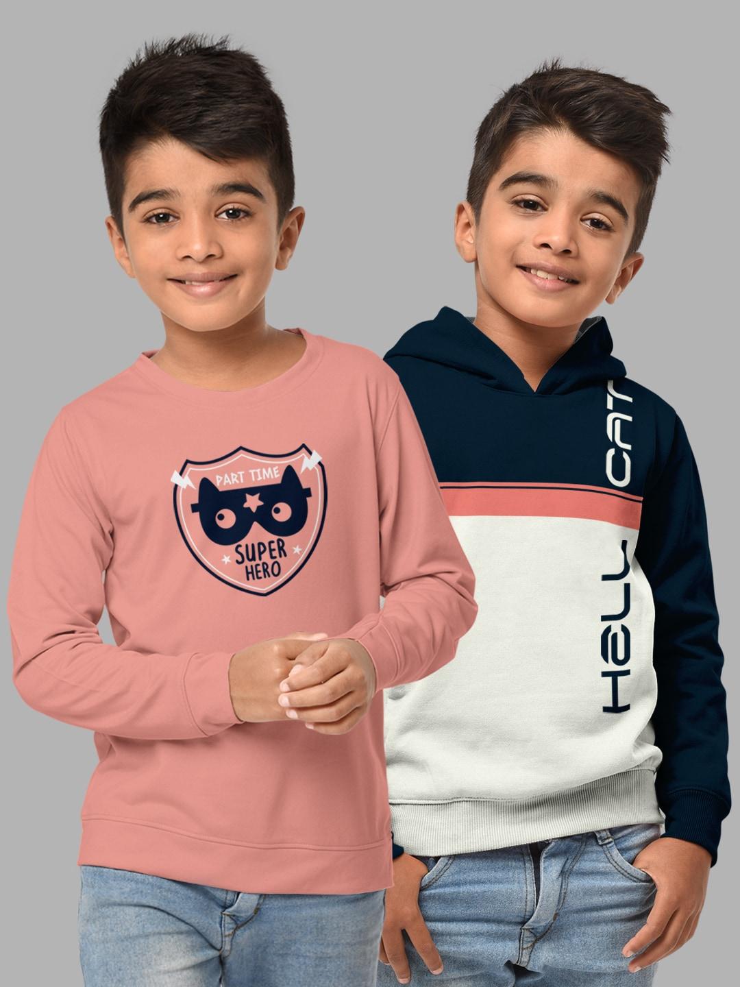 hellcat boys set of 2 pink & white printed sweatshirt