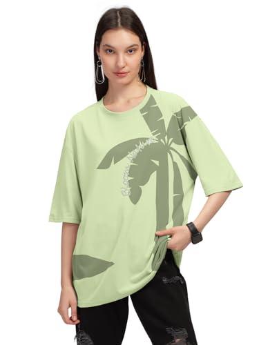 hellcat green trendy printed oversized t-shirt for women/green/x-large