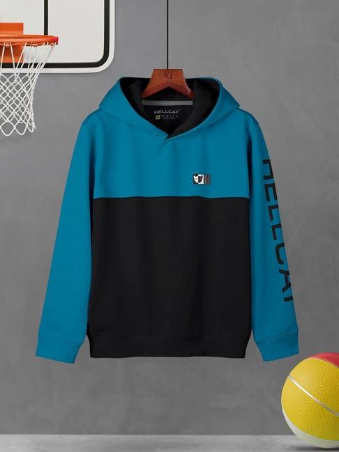 hellcat kids blue & black color block full sleeves sweatshirt