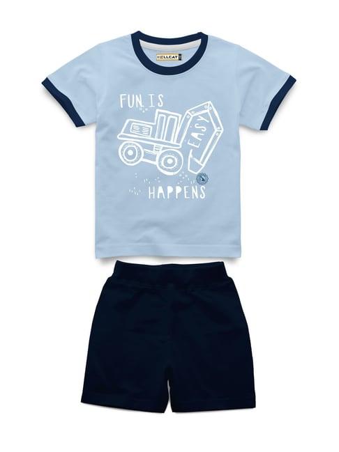 hellcat kids blue printed t-shirt with shorts