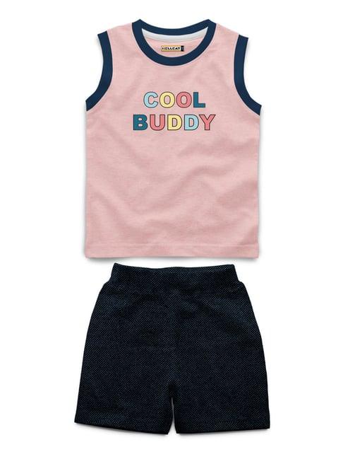 hellcat kids light pink & navy graphic print t-shirt with shorts