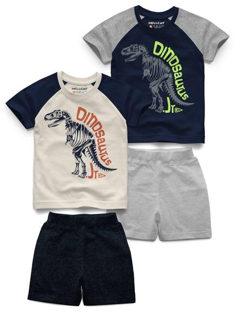 hellcat kids multicolor printed t-shirt (pack of 2) with shorts (pack of 2)