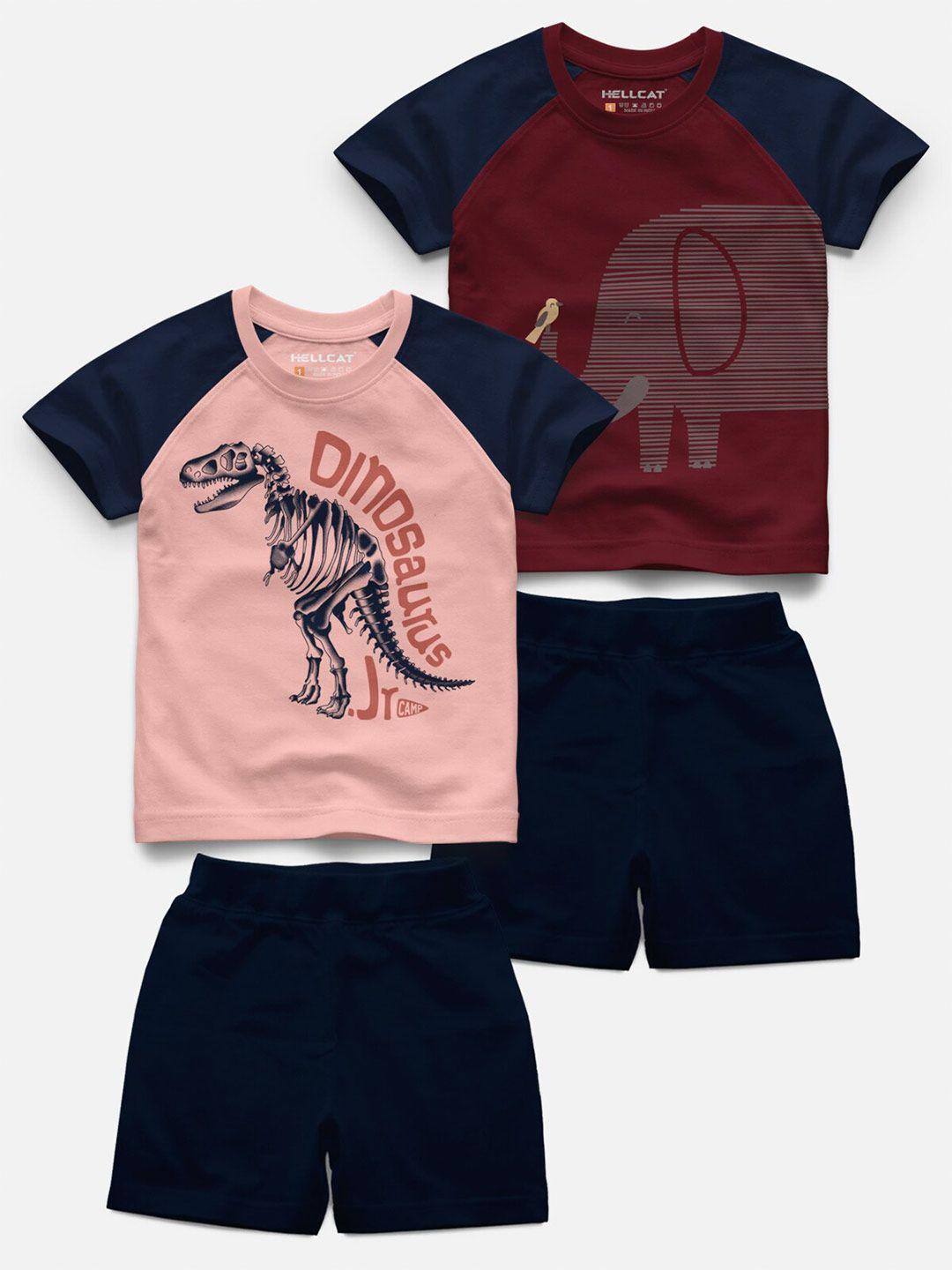 hellcat kids pack of 2 printed raglan sleeves t-shirt with shorts