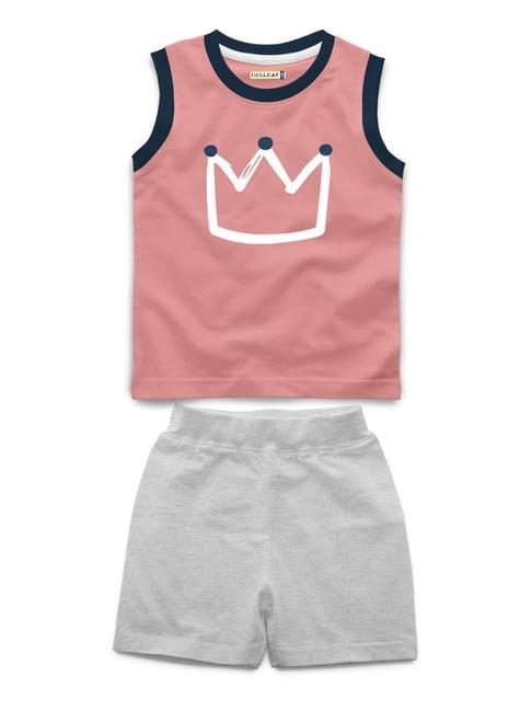 hellcat kids pink & grey melange printed t-shirt with shorts