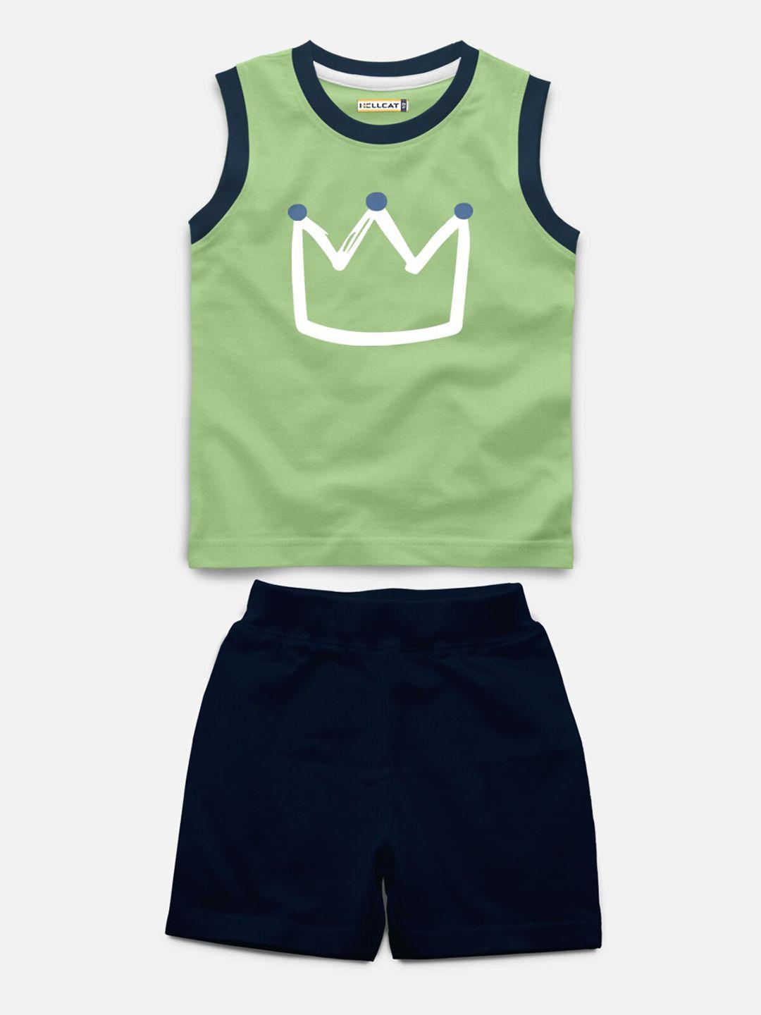 hellcat kids printed sleeveless t-shirt with shorts